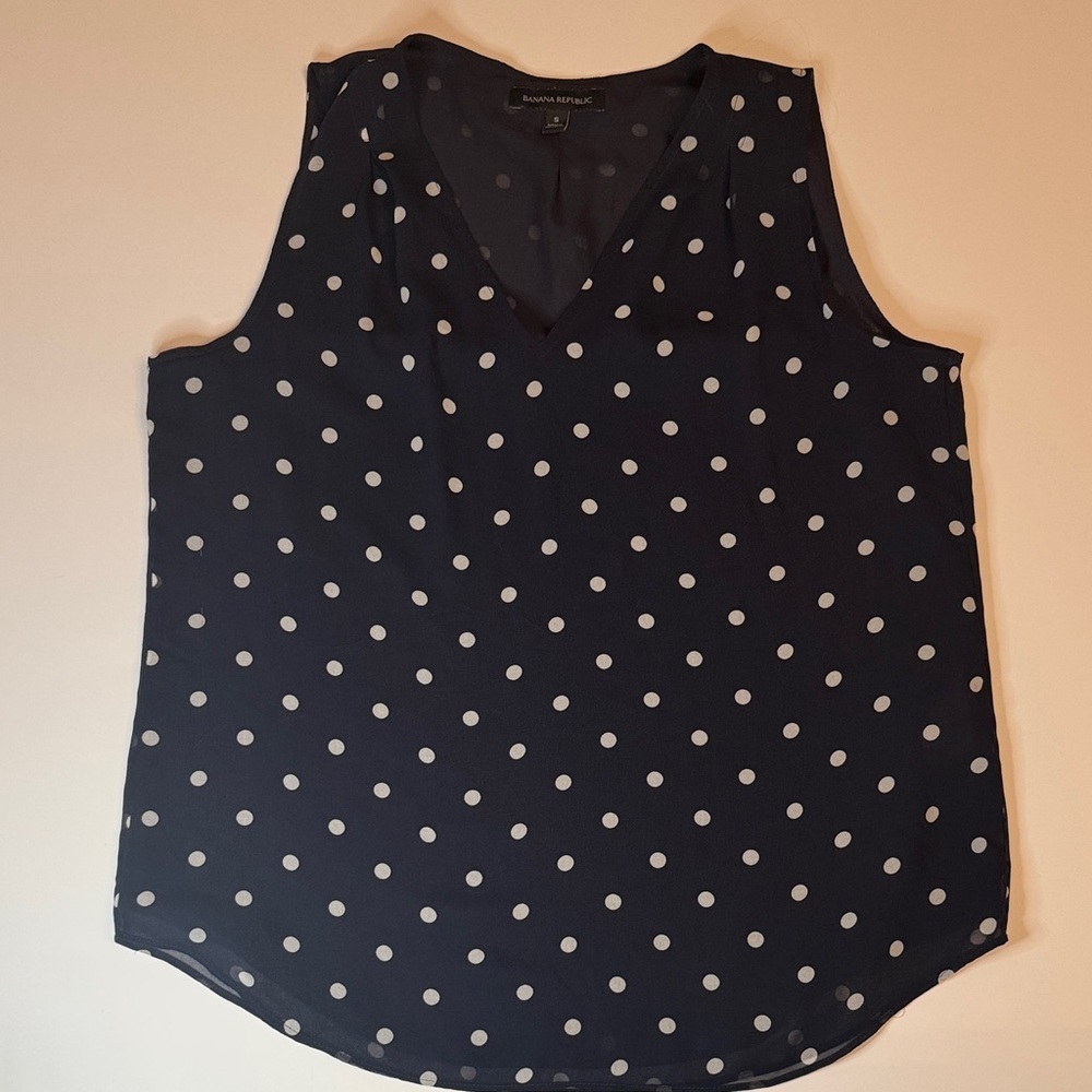Banana Republic Navy Polka Dot Sleeveless Blouse Size Small Workwear Top